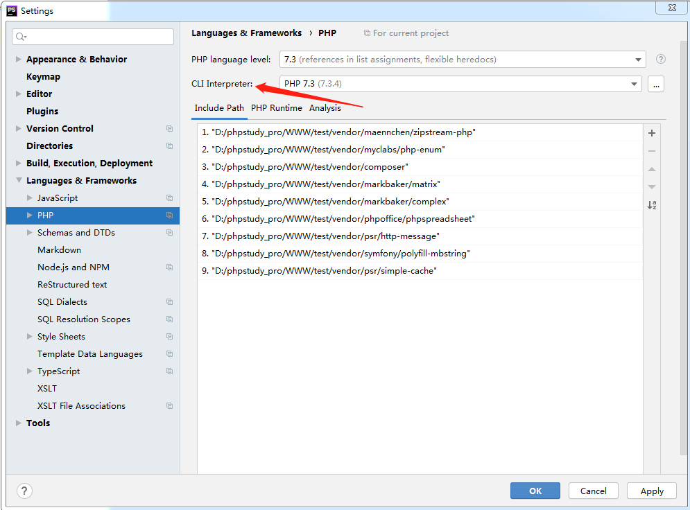 phpstorm cli interpreter php version not installed