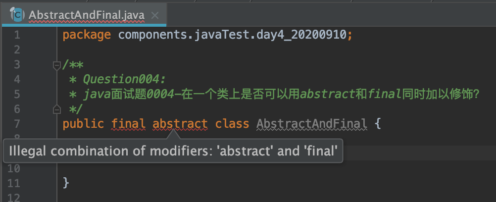 java面試題0004-在一個類上是否可以用abstract和final同時加以修飾？