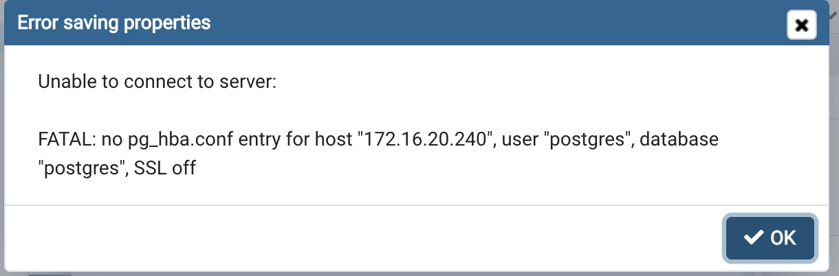 No pg hba entry for host. PG_HBA.conf default.