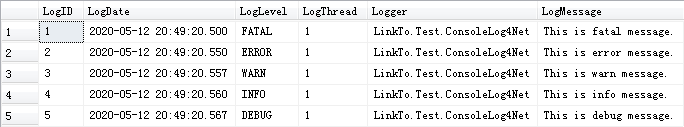 C# Log4Net学习笔记：记录日志到数据库