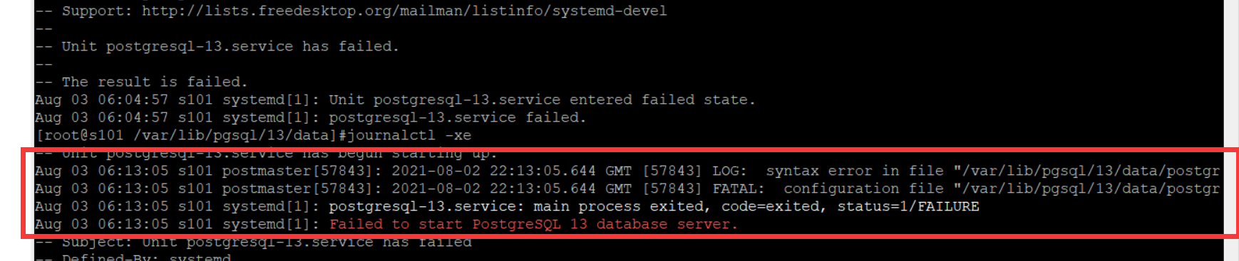 045.PGSQL-启动数据库报错Job for postgresql-13.service failed because the control process exited with error code. See "systemctl status postgresql-13.service" and "journalctl -xe" for details.第2张