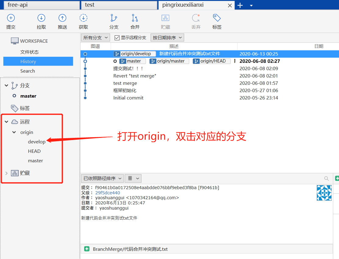 SourceTree使用教程详解（连接远程仓库，克隆，拉取，提交，推送，新建/切换/合并分支，冲突解决）第8张