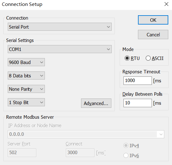 modbus poll connection failed