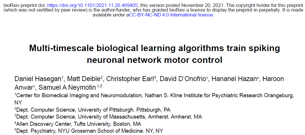 Multi-timescale biological learning algorithms train spiking neuronal  network motor control 穷酸秀才大草包- 博客园