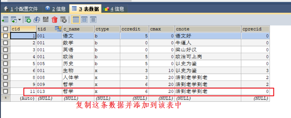 mysql 数据库的表中复制一条数据并添加到该表中第1张