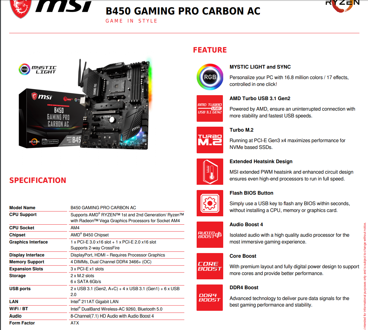 微星（MSI） B450 主板GAMING PRO CARBON AC 配置（多图，慎入