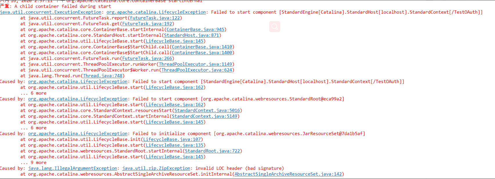 启动项目报错 A Child Container Failed During Start 解决failed To Start Component Standardengine Catalina Standardhost Localhost 的方法 当当小丸子 博客园