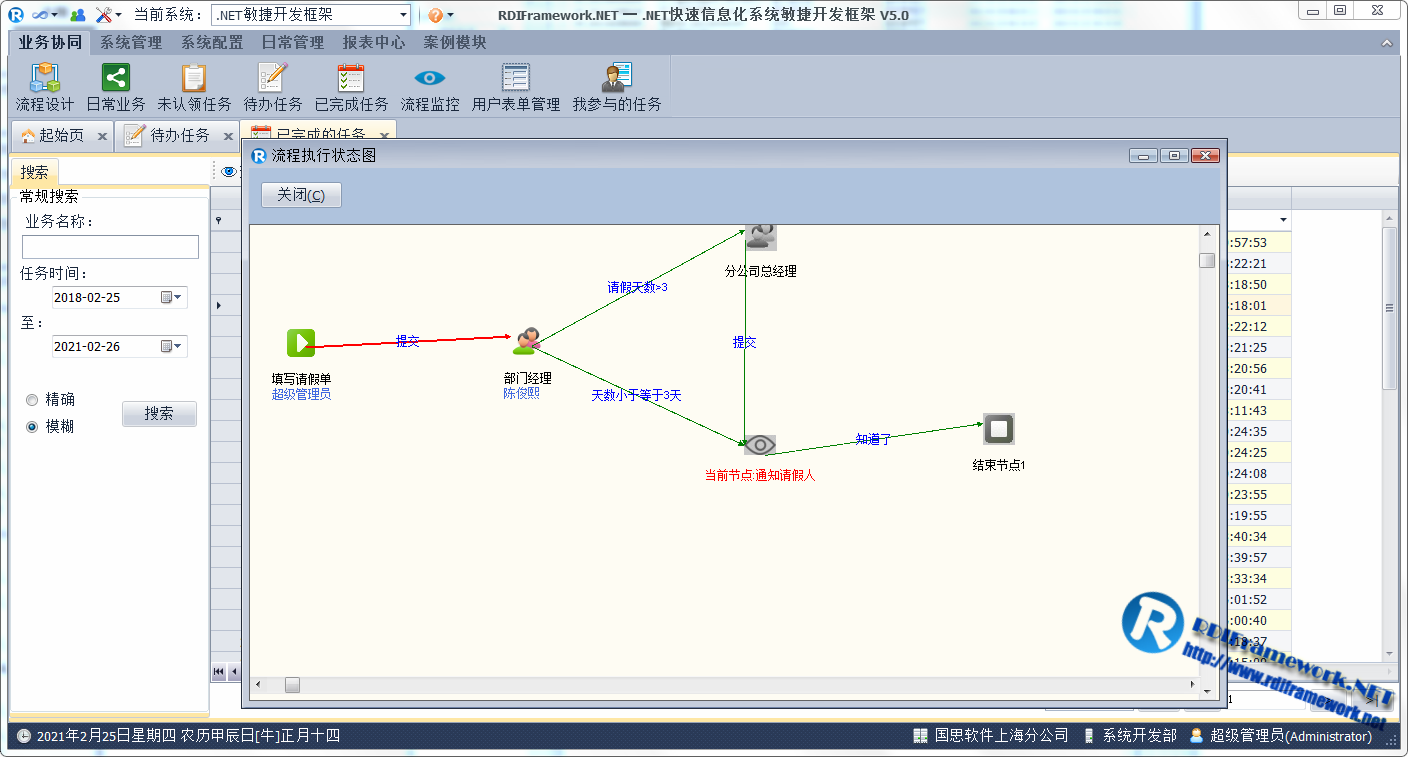 WinForm业务平台-已完成任务-查看流程图