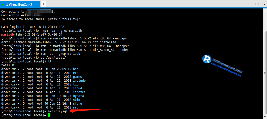 創建一個名為 mysql 的目錄