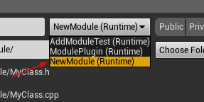 在添加新C++类的时候可以选择要被添加的模块