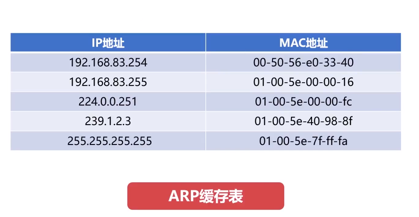 IP与MAC在ARP缓存表中的映射关系