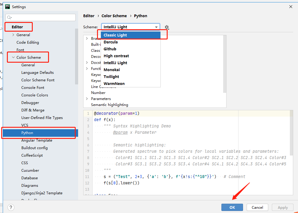 pycharm color schemes