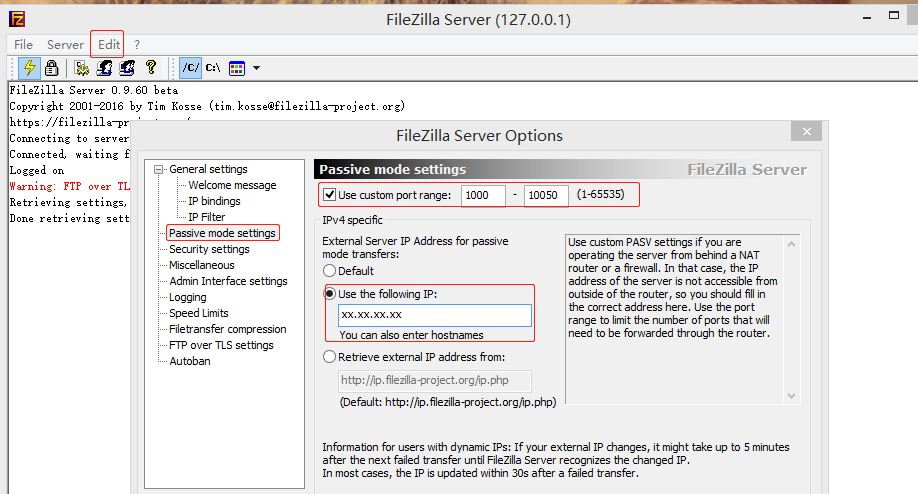 you appear to be behind a nat router filezilla server