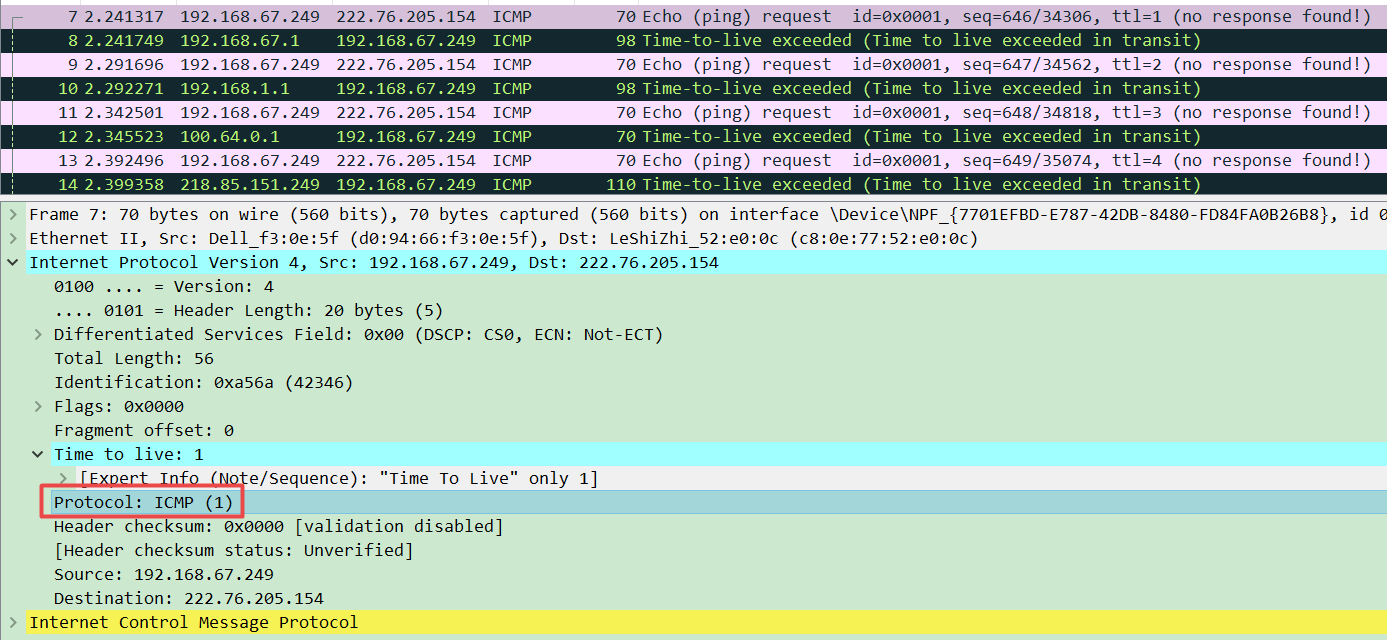 ttl wireshark ip