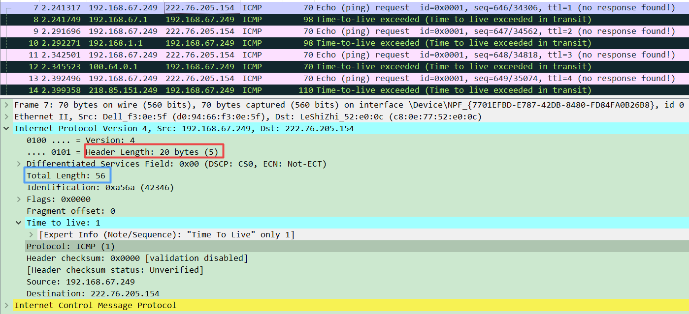 ttl wireshark ip