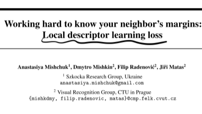 Working hard to know your neighbor&#39;s margins:Local descriptor learning loss论文笔记