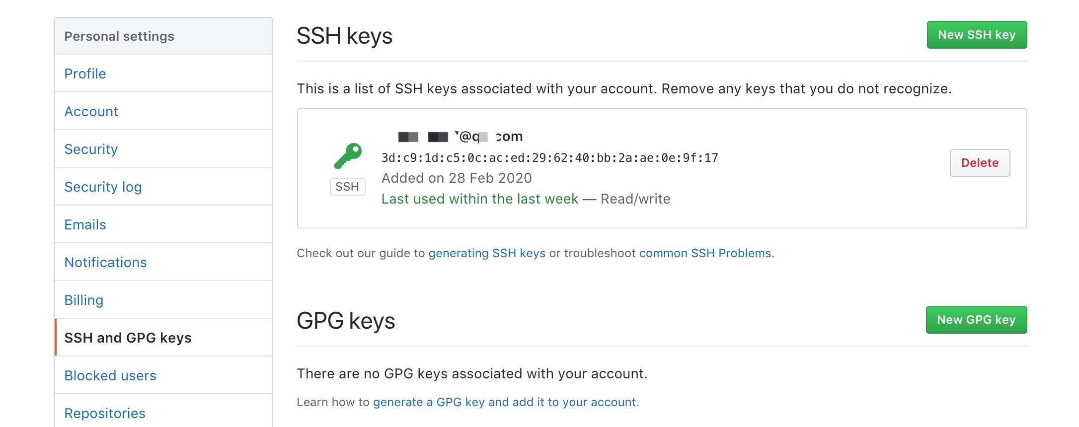 github ssh key 配置