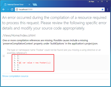 ASP.NET Core错误处理中间件[2]: 开发者异常页面