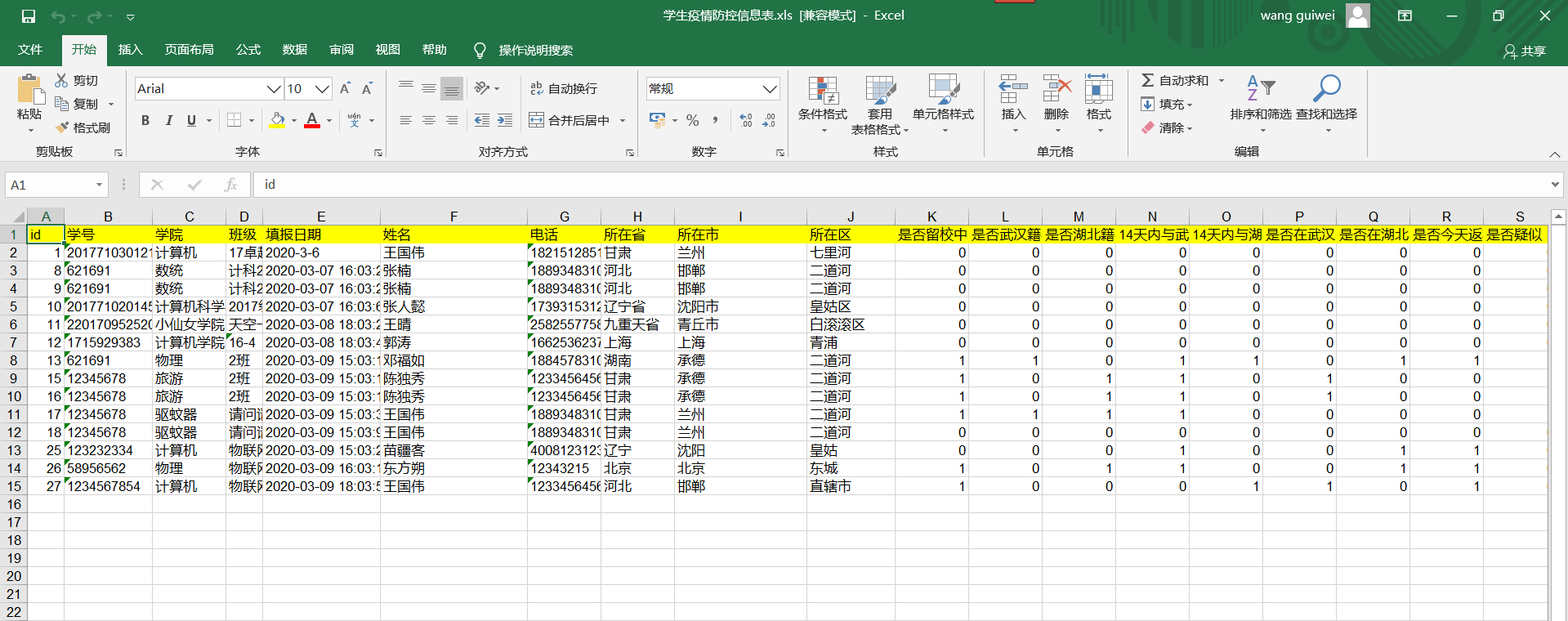 tabla de exportación de Excel