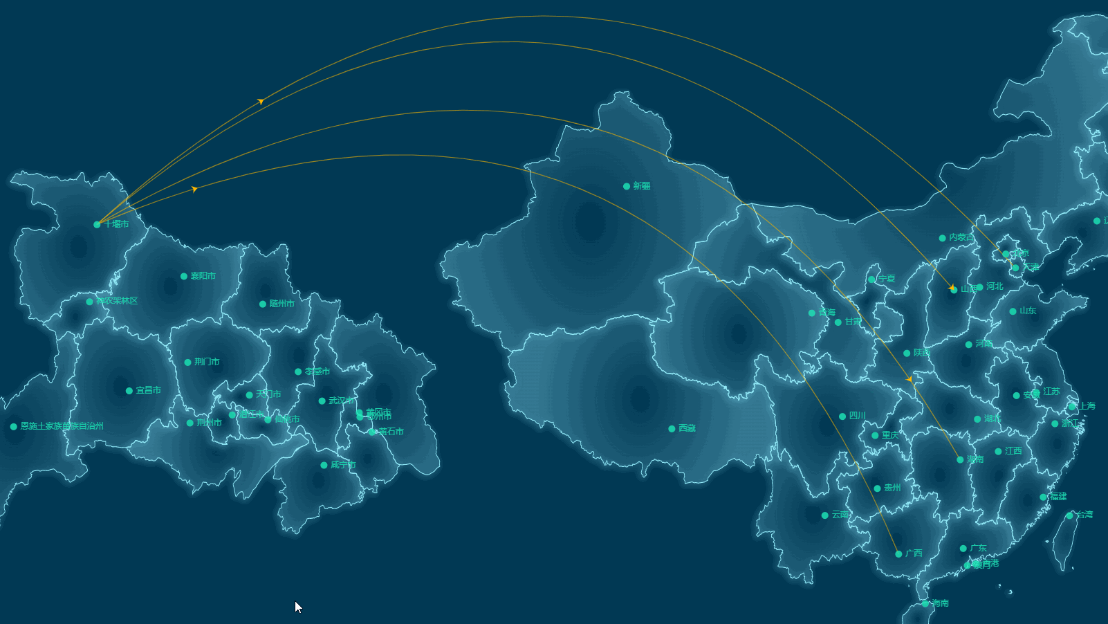 echarts双地图多对多飞线