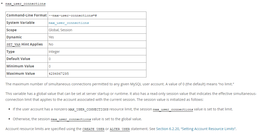 max user connections