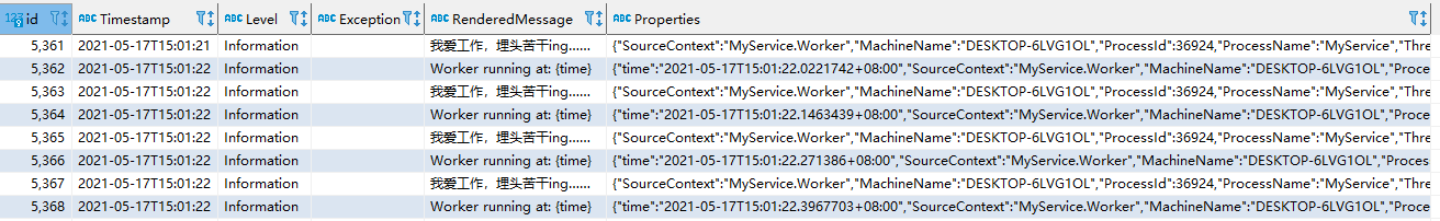 Serilog SQLite table