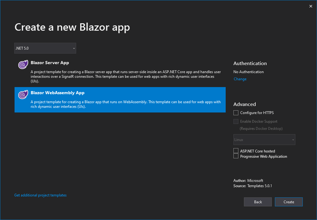 Create-Blazor-WebAssembly-App-in-Visual-Studio-2019