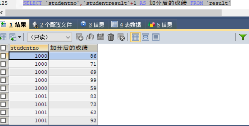 select查询加分后的成绩