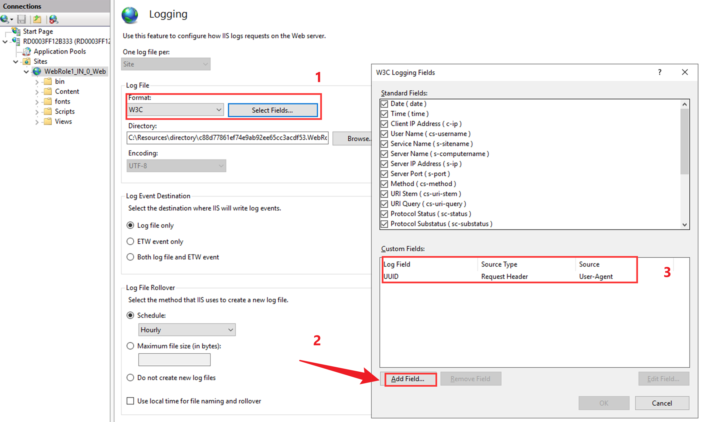 【Azure 雲服務】Azure Cloud Service 為 Web Role（IIS Host）增加自定義欄位 （把HTTP Request Header中的User-Agent欄位增加到IIS輸出日誌中）