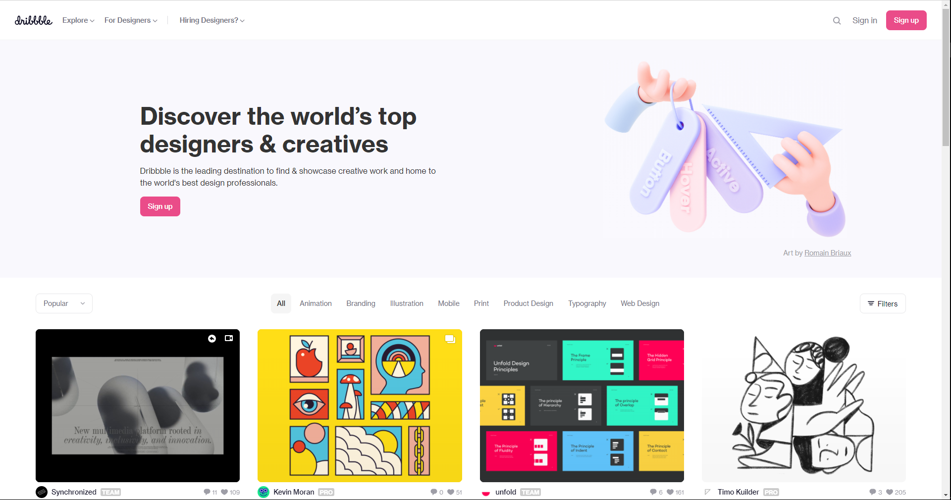 作为全球最大的设计师分享平台，Dribbble上每天都有设计师上传优质的设计作品，当然也不乏优质的免费矢量图标资源。配合正确的关键词搜索，你会发现很多意想不到的惊喜。