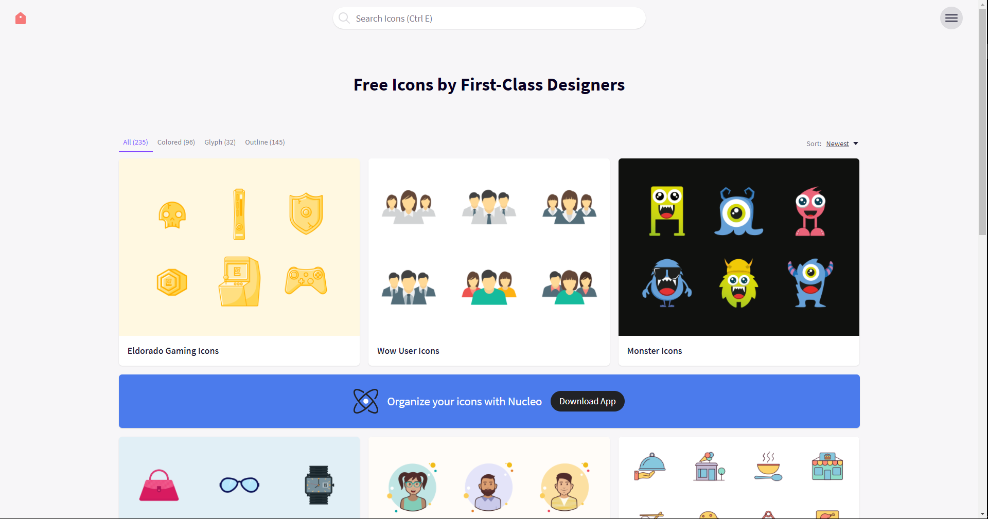 一个提供一流的免费图标包素材的站点，汇集了很多优质的icon素材，你可以自由下载使用，适用于网页设计、移动端设计等，与iconfont类似，所有内容都来源于设计师的自由分享。
