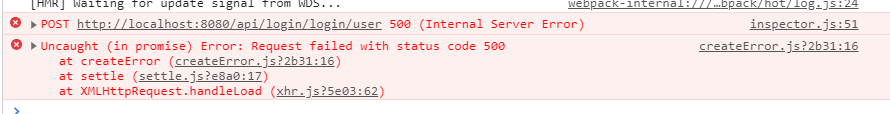 Uncaught in Promise Error Request Failed With Status Code 500 