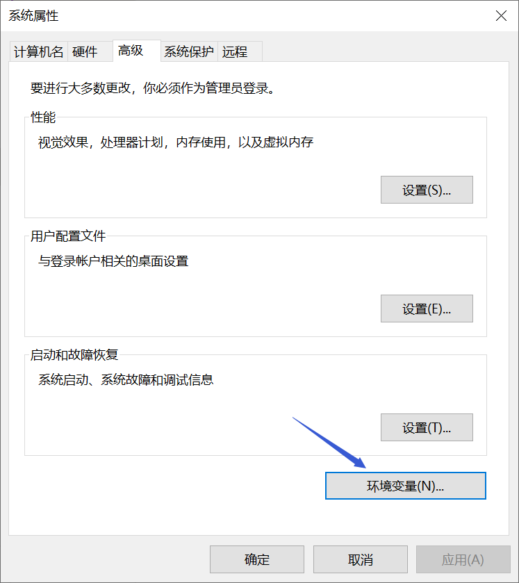 计 机 芒 硬 件 高 级 系 铳 保 沪 远 隉 
要 进 行 大 多 数 申 改 ， 你 必 须 作 为 跬 员 录 · 
视 觉 效 果 ， 处 理 器 计 划 ， 内 存 使 ， 以 及 虚 拟 内 存 
用 户 配 首 文 件 
与 登 录 户 相 关 的 桌 面 设 置 
设 置 旧 一 
启 动 和 故 恢 复 
系 统 启 动 、 系 统 故 障 和 试 信 息 
环 境 变 量 （ N ） 一 
应 用 
