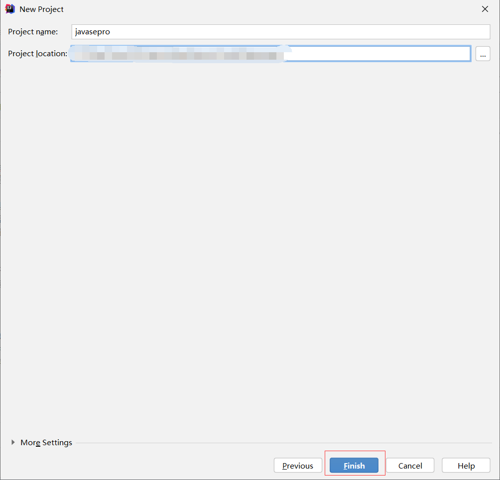设置项目名称和存放路径,点击"Finish"