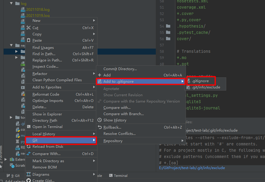 Как создать файл gitignore в pycharm