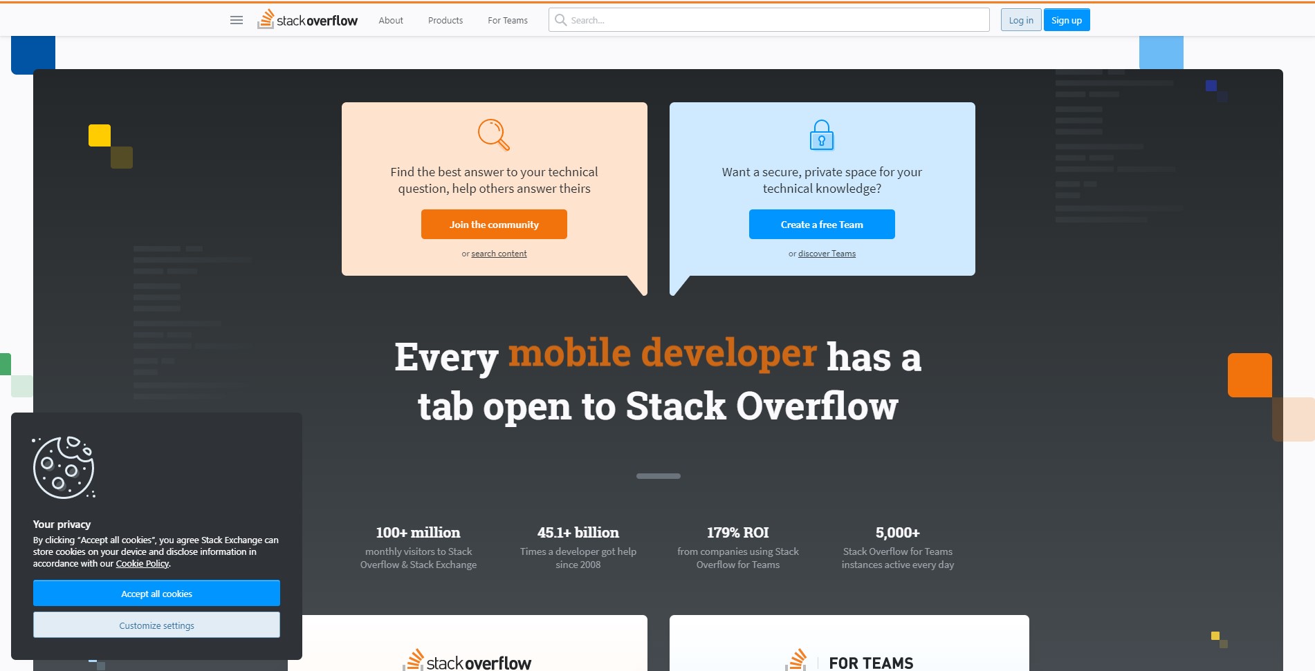 Stack Overflow首页弹出cookie设置
