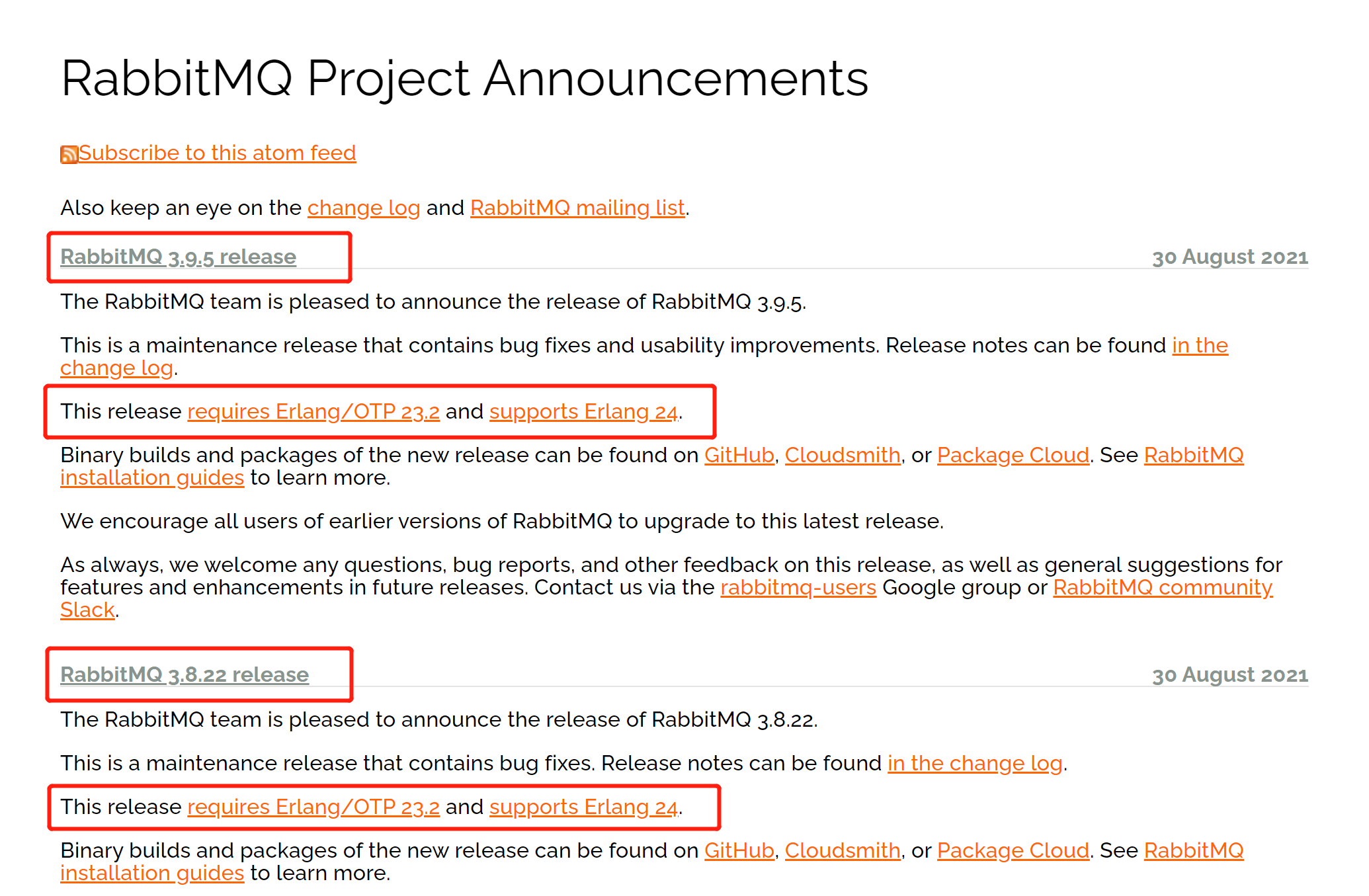 RabbitMQ和erlang版本对应关系