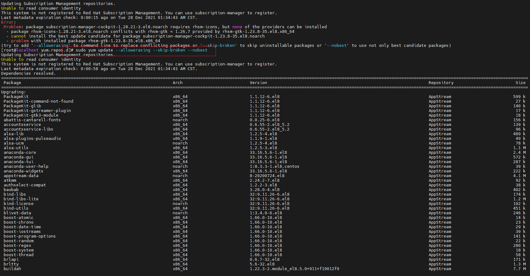 Rhel 8 yum Update yum Install Python3 Error There Are No Enabled 