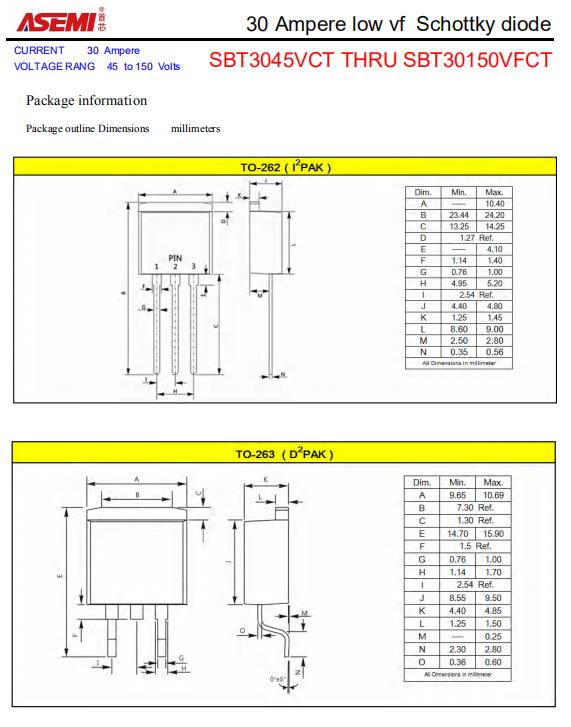 sbt30100vdcasemi肖特基二極管sbt30100vdc