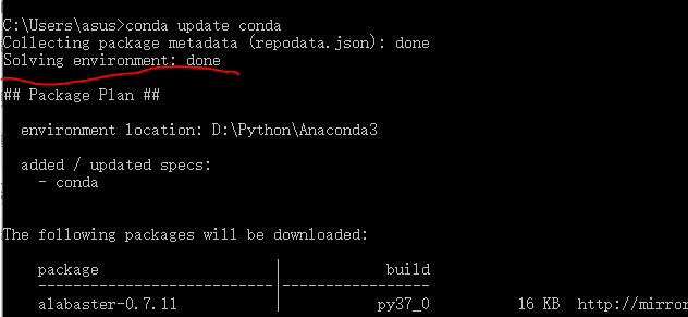 解决Anaconda出现Solving environment:failed问题之一