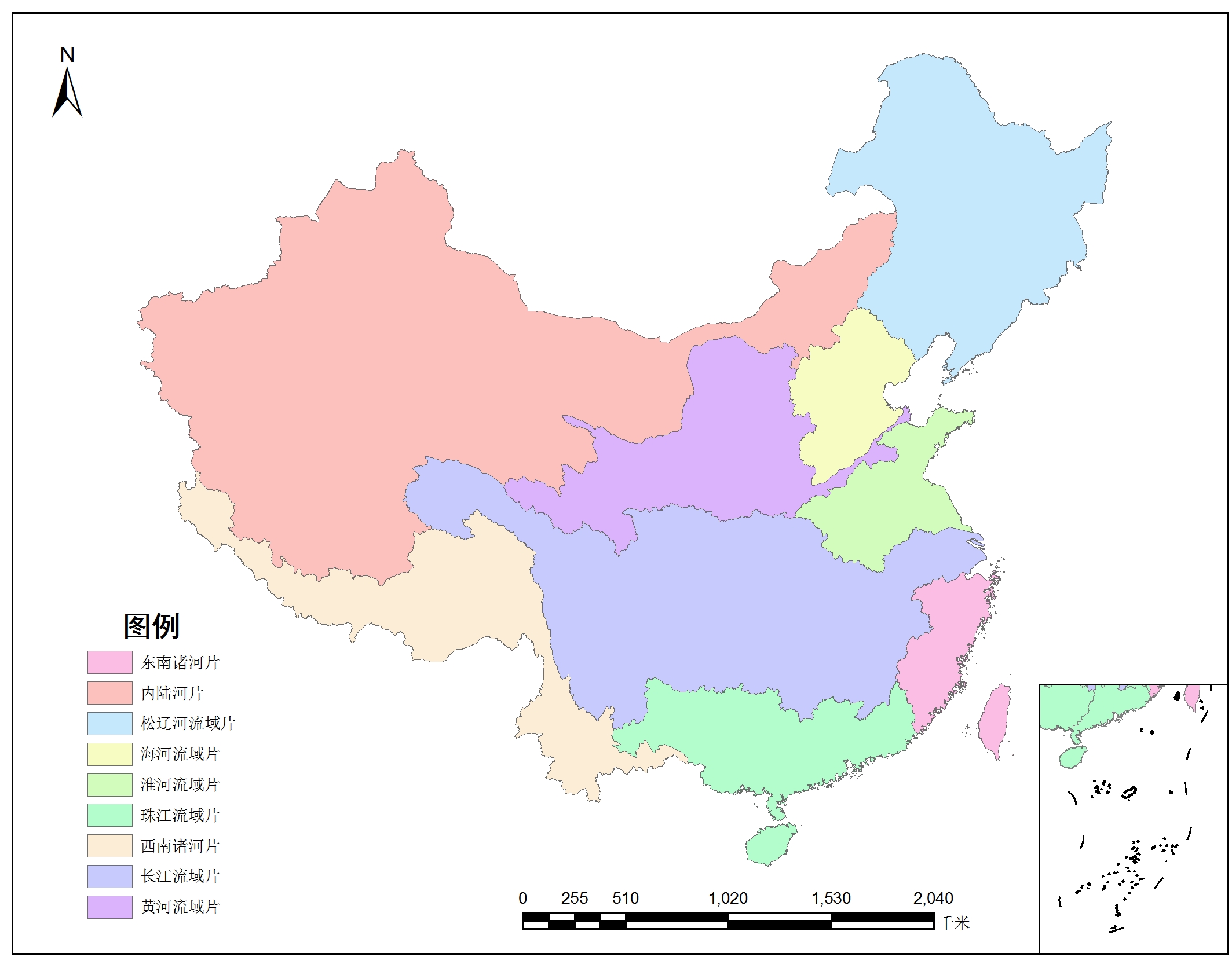 长江黄河淮河珠江等流域分区划水系图及相应支流片区范围矢量shp底图