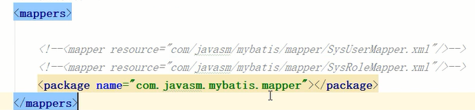 resource=.com/javasm/myba xml "Z) 
resource= com javasm mybatjs/mapper7SysR01eMapper. xml "D 
(package javasm. mybatis. 
mappers 