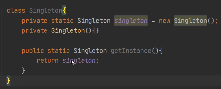 class SingletorÅ 
private static Singleton ngletoö 
new Singleton() ; 
private 
public static Singleton 
return sivLeton; 