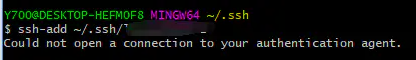 Y700@DESKTOP-HEFMOF8 MINGW64 -/.ssh 
S ssh-add —/.ssh/' 
Could not open a connection to your authenti cation agent. 