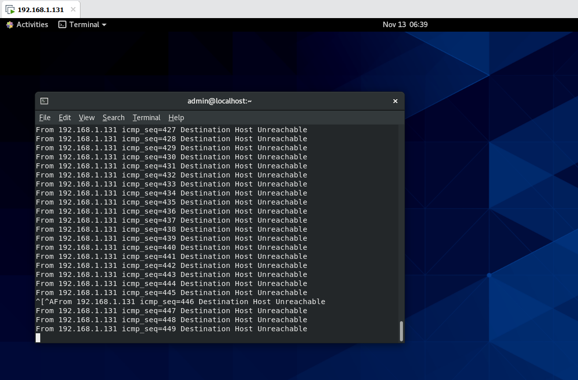  ping from 192 168 1 131 icmp seq 377 destination host