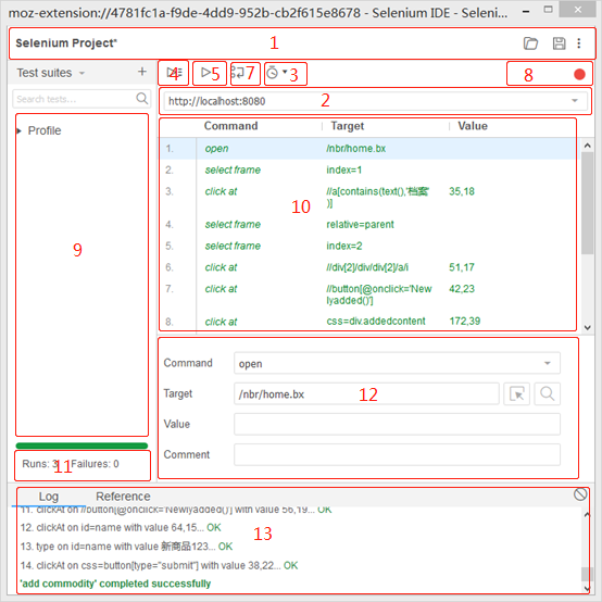 Selenium IDE工具界面功能详解