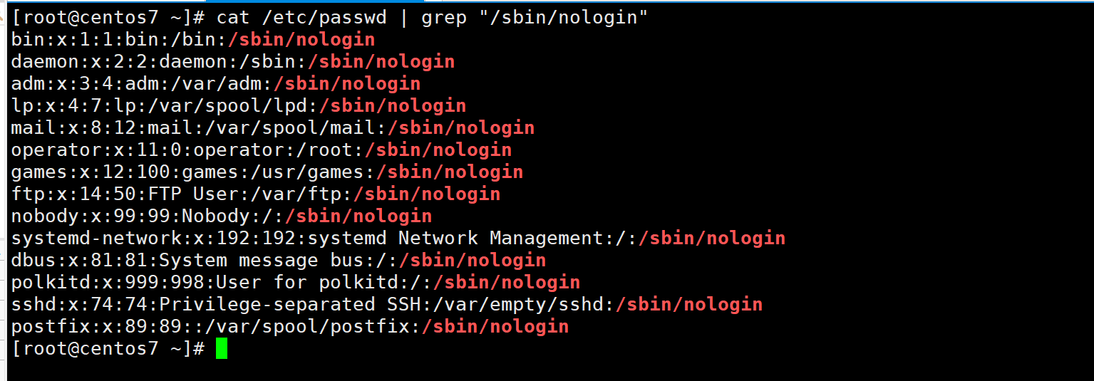 统计出/etc/passwd文件中其默认shell为非/sbin/nologin的用户个数，并将用户都显示出来 Linux0301 丁丁