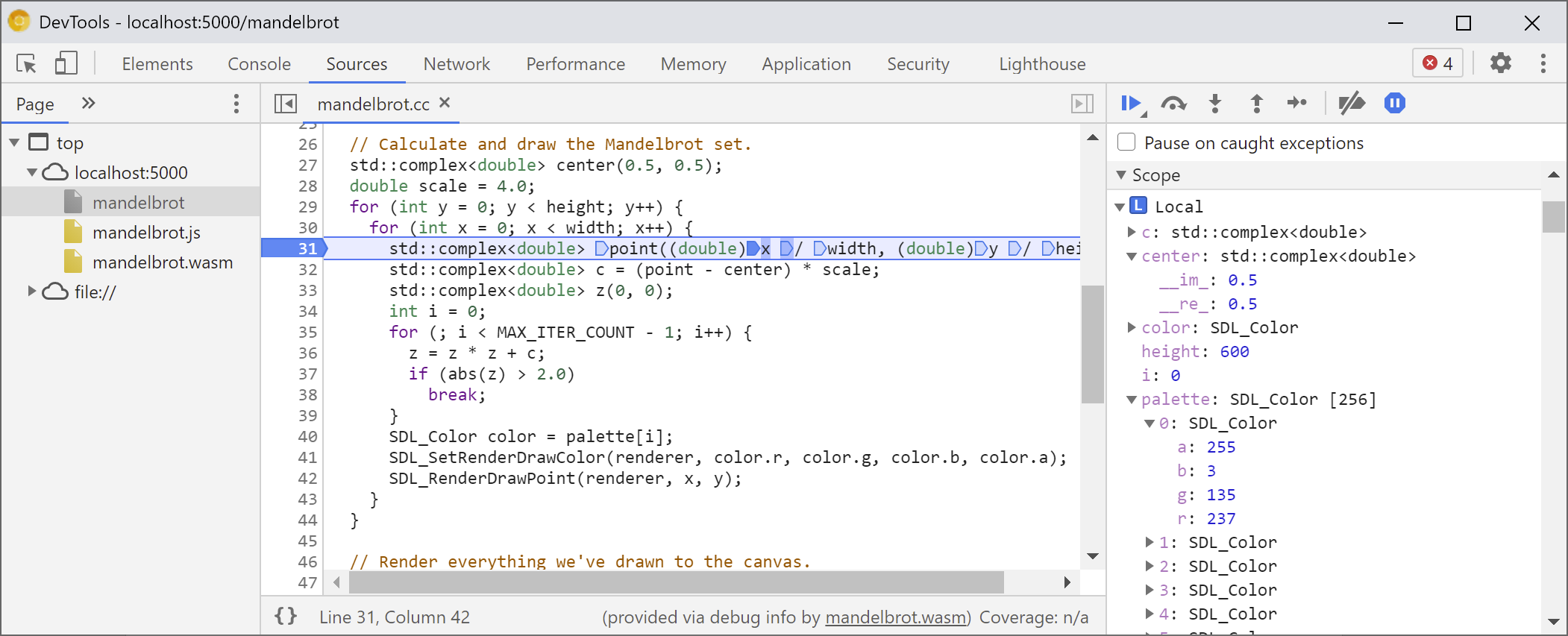 DevTools paused inside the nested loops